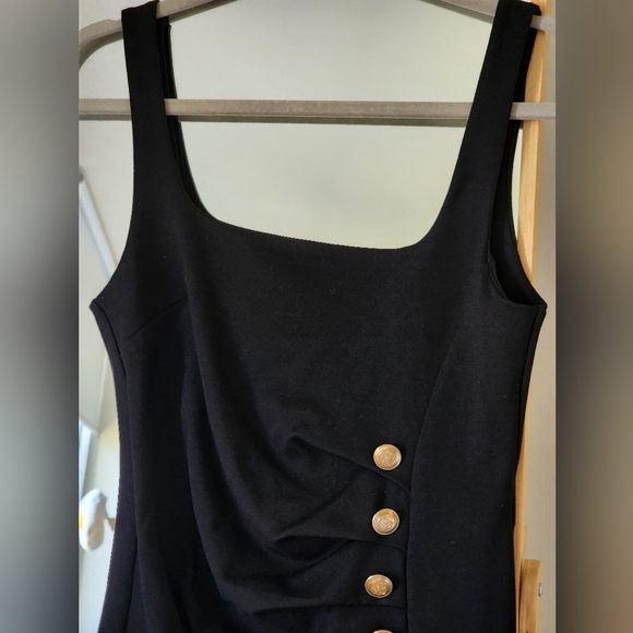 Zara Black Bodycon Dress with Gold Buttons - Picture 2 of 4
